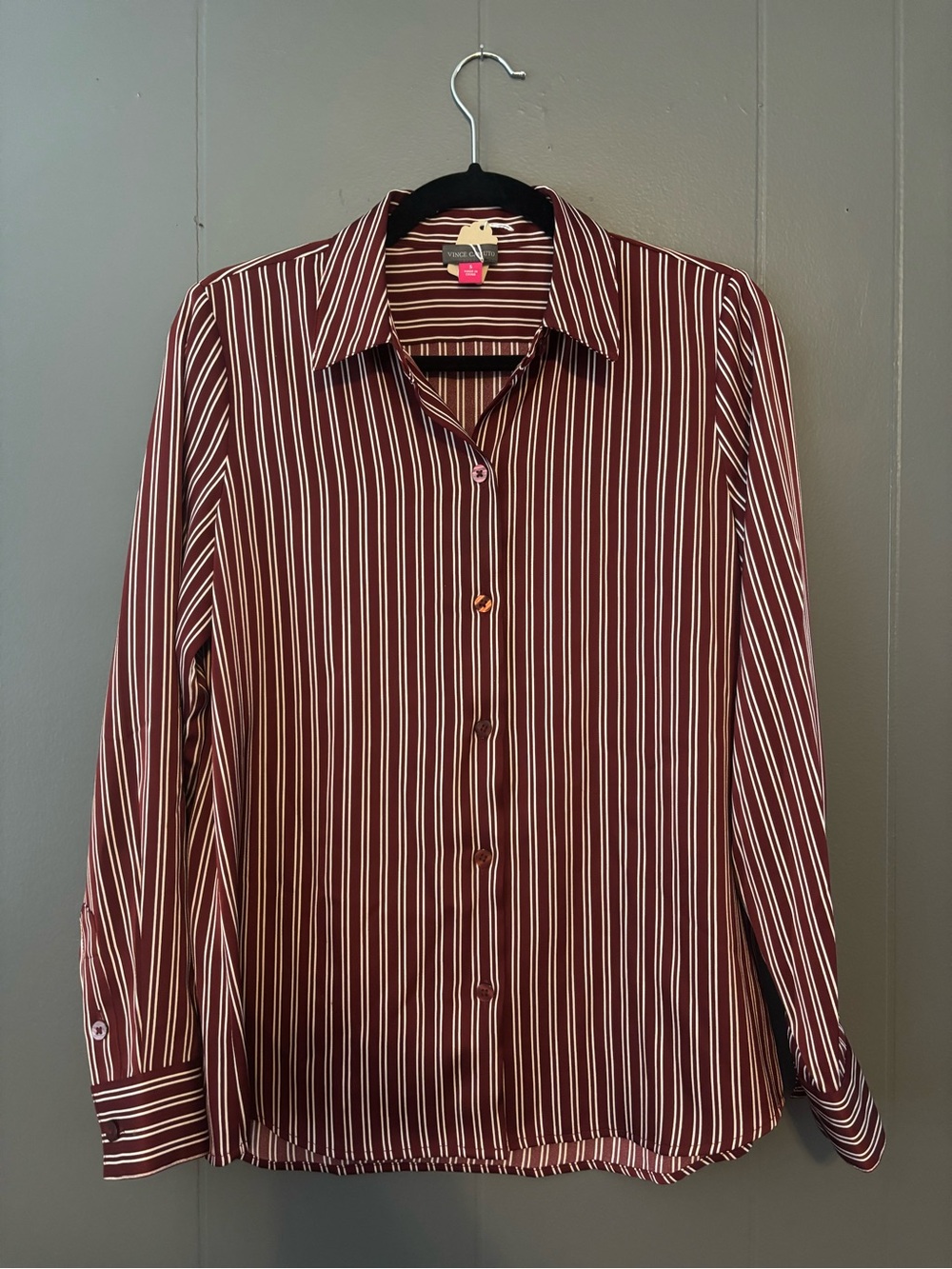 Women’s Burgundy Stripe Button-Up Shirt